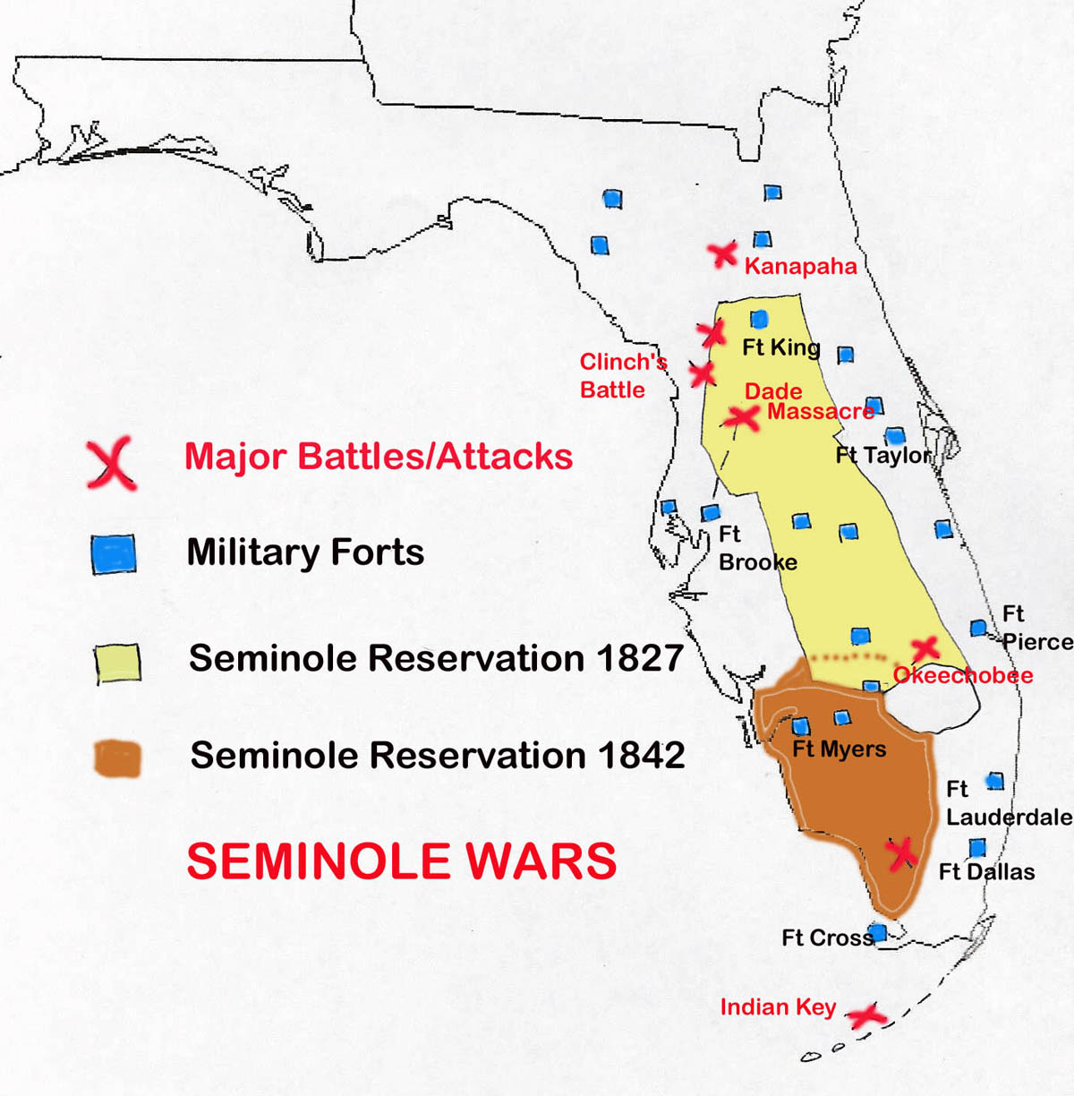 Map of Seminole Wars in Florida